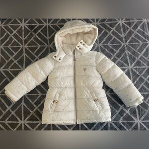 Guess White Puffer Jacket with Hood for toddler girl 3t